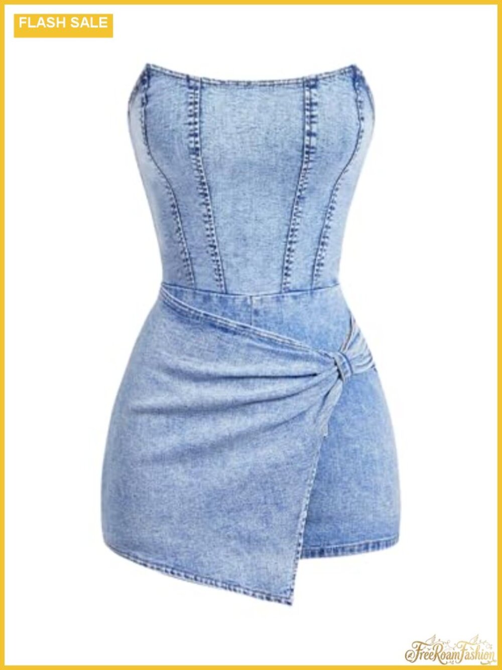 Y2K Denim Wrap Tube Top Romper Jumpsuit High Stretch Strapless